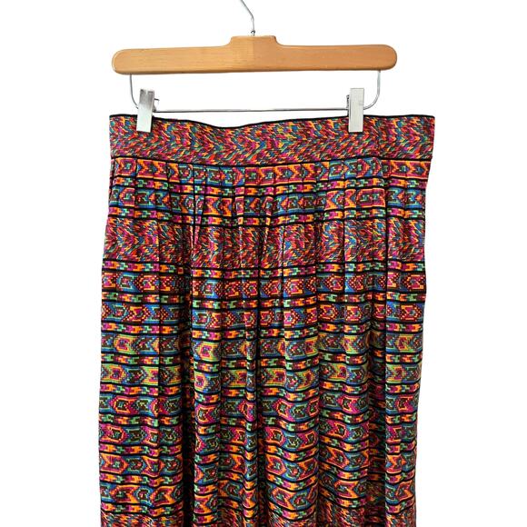 Vintage Miss O Oscar De La Renta Silk Colorful Aztec Print Pleated Midi Skirt - Picture 1 of 6
